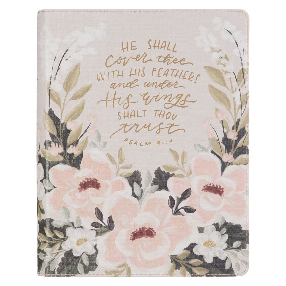 Cream Floral Faux Leather KJV Note-taking Bible - Psalm 91:4 - The Christian Gift Company