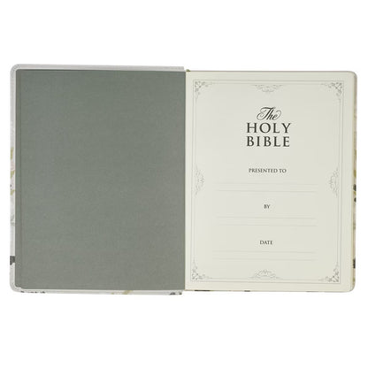 Cream Floral Faux Leather KJV Note-taking Bible - Psalm 91:4 - The Christian Gift Company