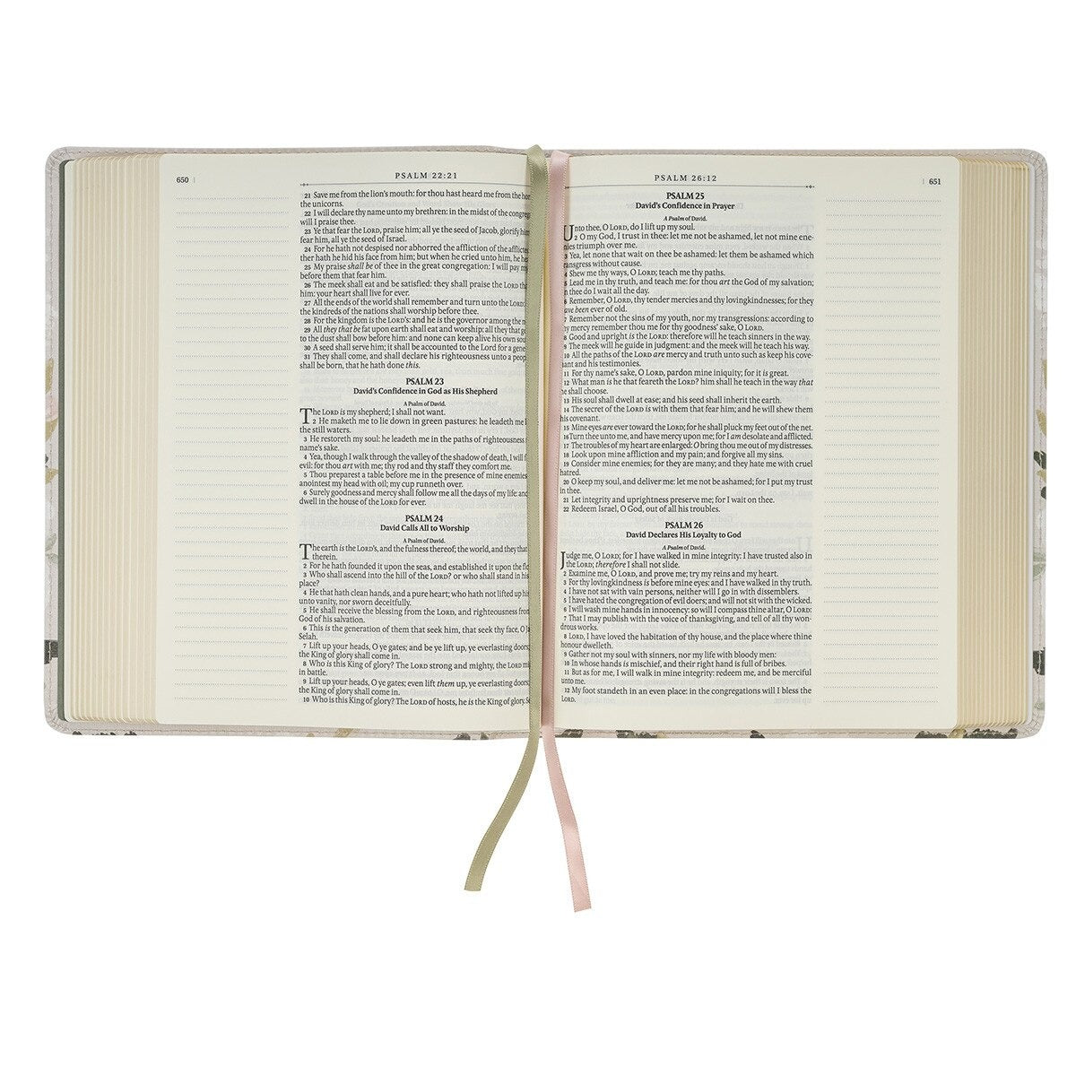 Cream Floral Faux Leather KJV Note-taking Bible - Psalm 91:4 - The Christian Gift Company