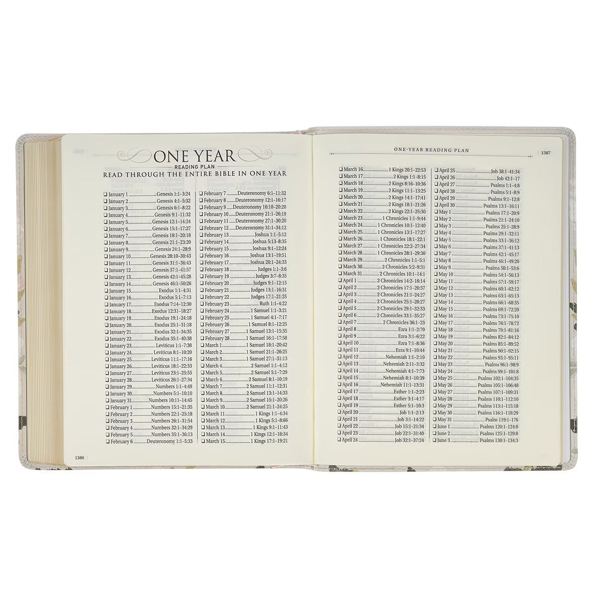 Cream Floral Faux Leather KJV Note-taking Bible - Psalm 91:4 - The Christian Gift Company