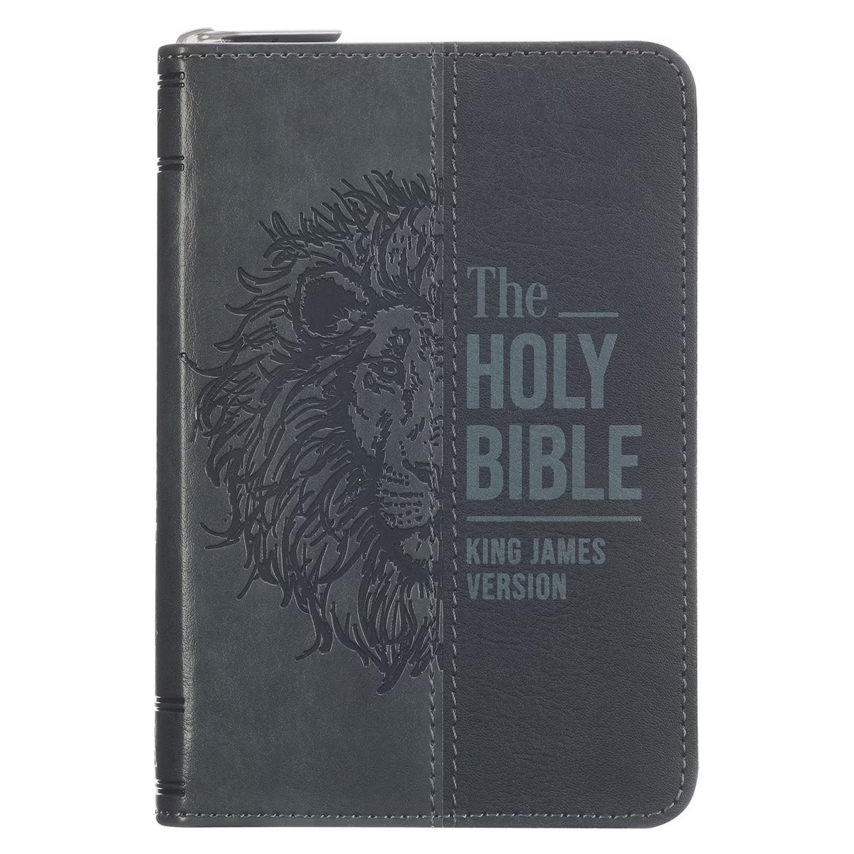 Grey Lion Faux Leather King James Version Pocket Bible with Zipper Closure - The Christian Gift Company