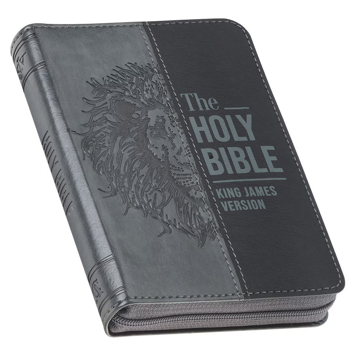 Grey Lion Faux Leather King James Version Pocket Bible with Zipper Closure - The Christian Gift Company
