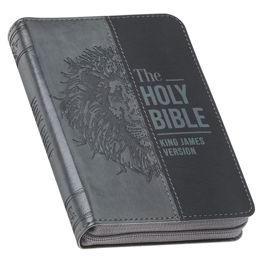 Grey Lion Faux Leather King James Version Pocket Bible with Zipper Closure - The Christian Gift Company