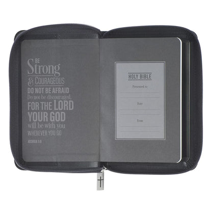 Grey Lion Faux Leather King James Version Pocket Bible with Zipper Closure - The Christian Gift Company