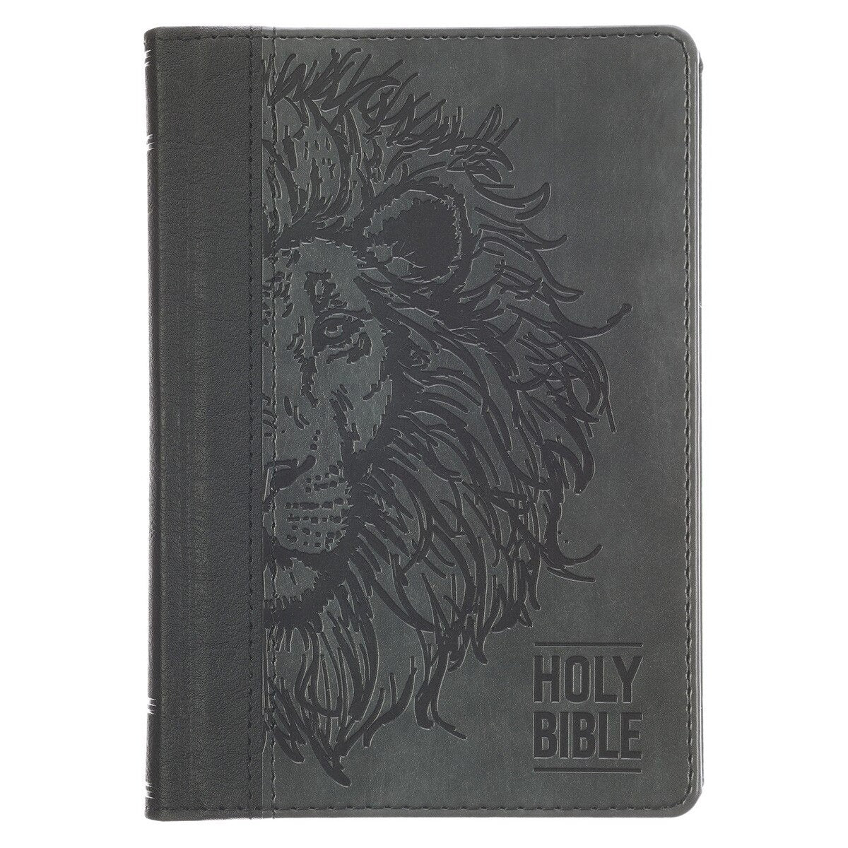 Black and Grey Lion Faux Leather Hardcover Compact King James Version Bible - The Christian Gift Company