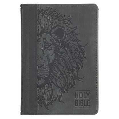 Black and Grey Lion Faux Leather Hardcover Compact King James Version Bible - The Christian Gift Company