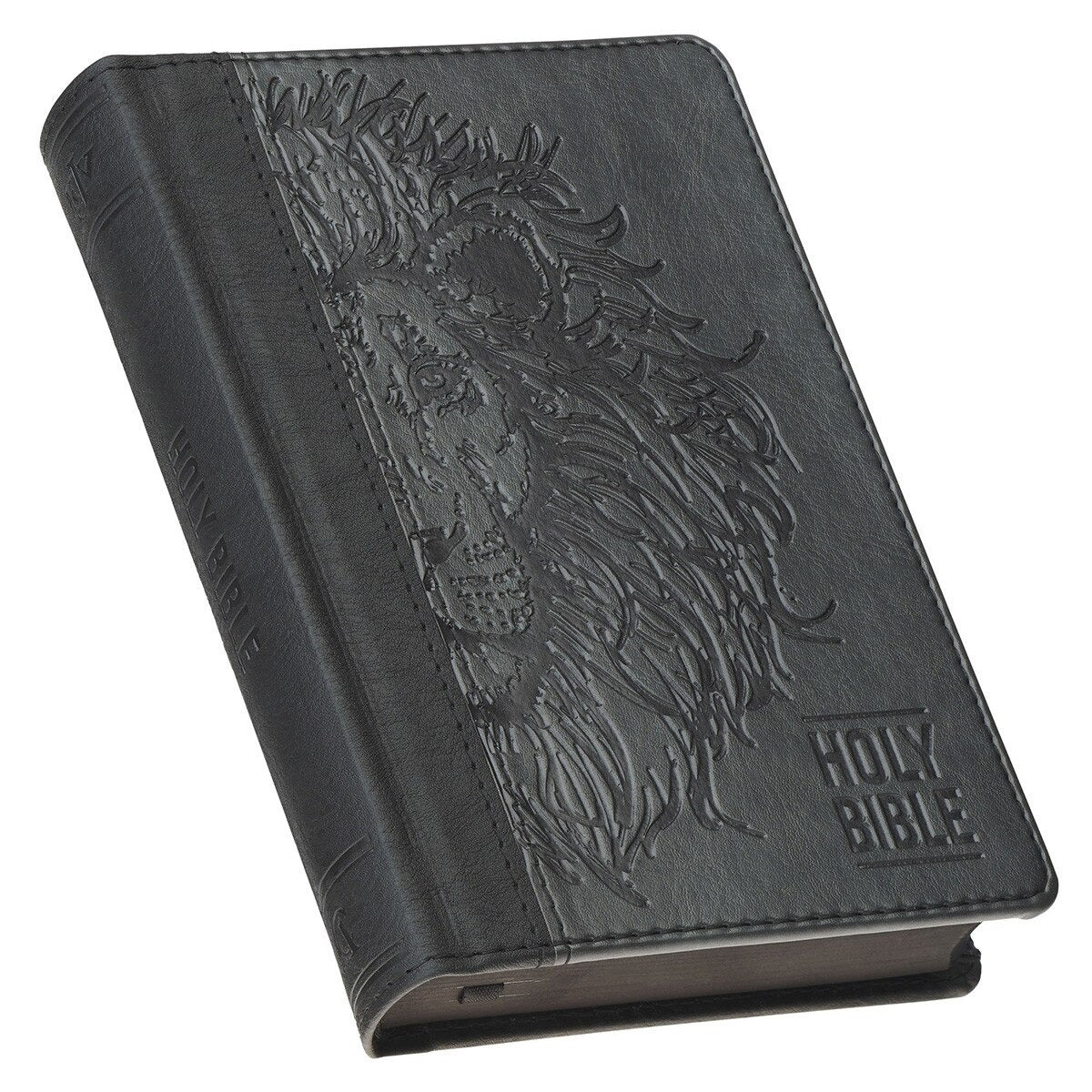 Black and Grey Lion Faux Leather Hardcover Compact King James Version Bible - The Christian Gift Company