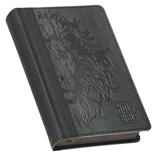 Black and Grey Lion Faux Leather Hardcover Compact King James Version Bible - The Christian Gift Company