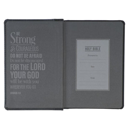Black and Grey Lion Faux Leather Hardcover Compact King James Version Bible - The Christian Gift Company