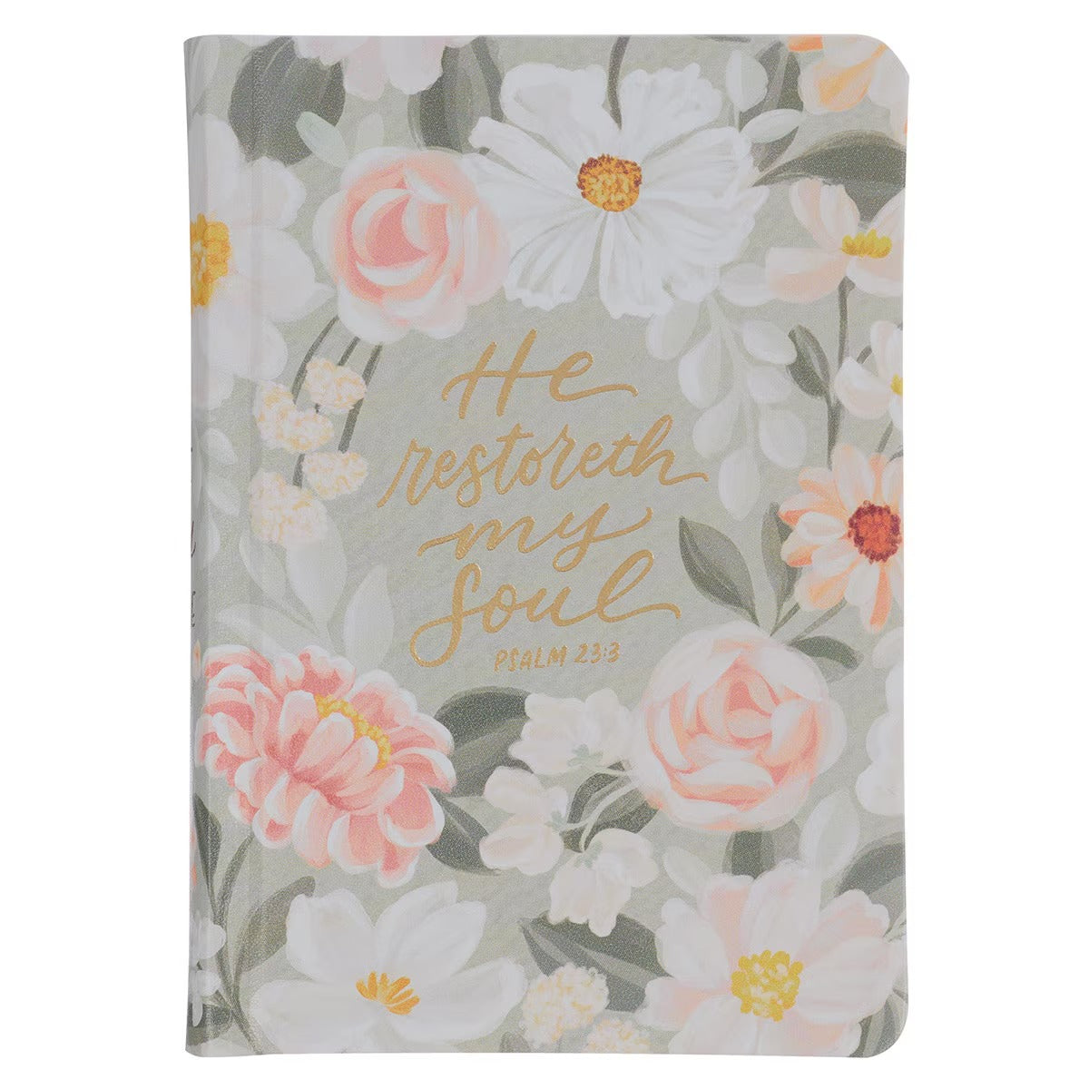 Lichen Grey Floral Faux Leather Hardcover King James Version Bible - Psalm 23:3 - The Christian Gift Company