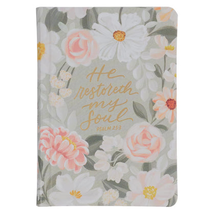 Lichen Grey Floral Faux Leather Hardcover King James Version Bible - Psalm 23:3 - The Christian Gift Company