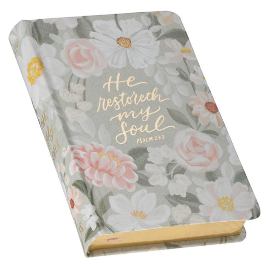 Lichen Grey Floral Faux Leather Hardcover King James Version Bible - Psalm 23:3 - The Christian Gift Company
