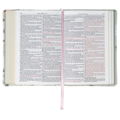 Lichen Grey Floral Faux Leather Hardcover King James Version Bible - Psalm 23:3 - The Christian Gift Company