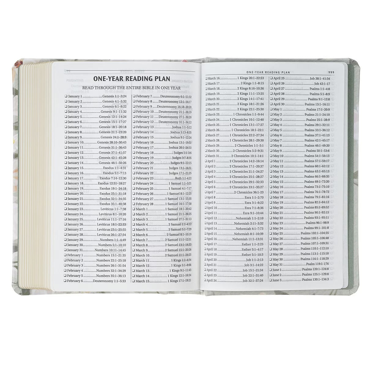 Lichen Grey Floral Faux Leather Hardcover King James Version Bible - Psalm 23:3 - The Christian Gift Company