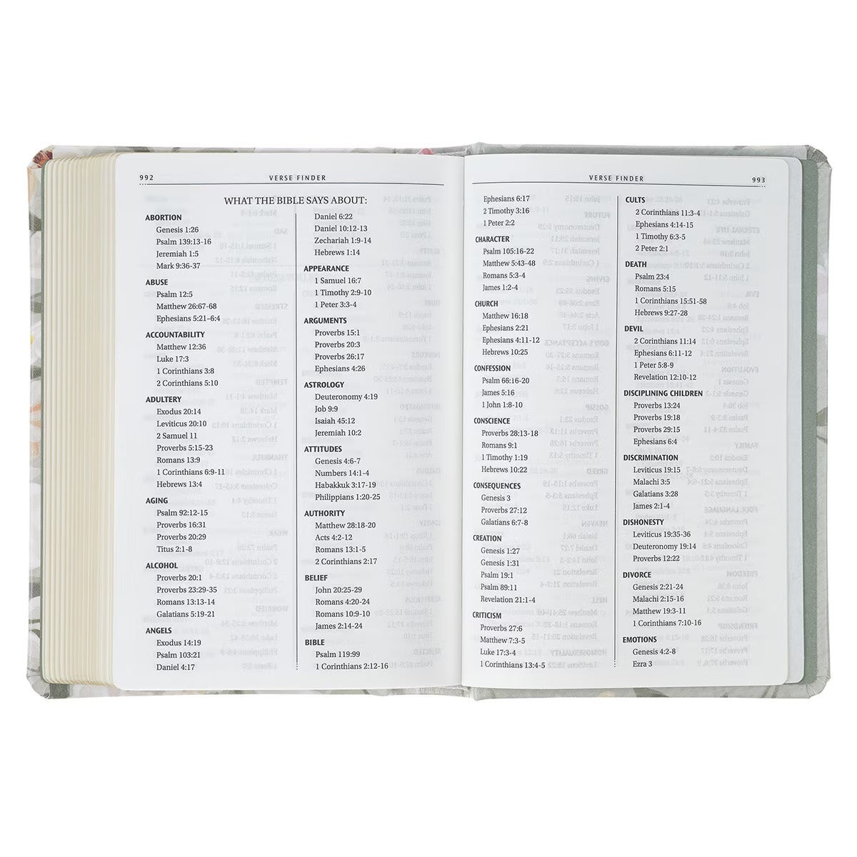 Lichen Grey Floral Faux Leather Hardcover King James Version Bible - Psalm 23:3 - The Christian Gift Company