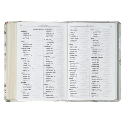 Lichen Grey Floral Faux Leather Hardcover King James Version Bible - Psalm 23:3 - The Christian Gift Company