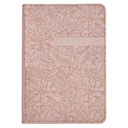 Blush Pink Floral Faux Leather Compact King James Version Bible - The Christian Gift Company