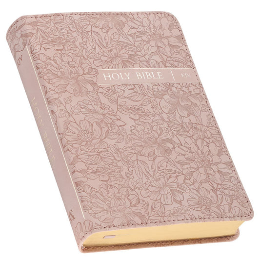 Blush Pink Floral Faux Leather Compact King James Version Bible - The Christian Gift Company