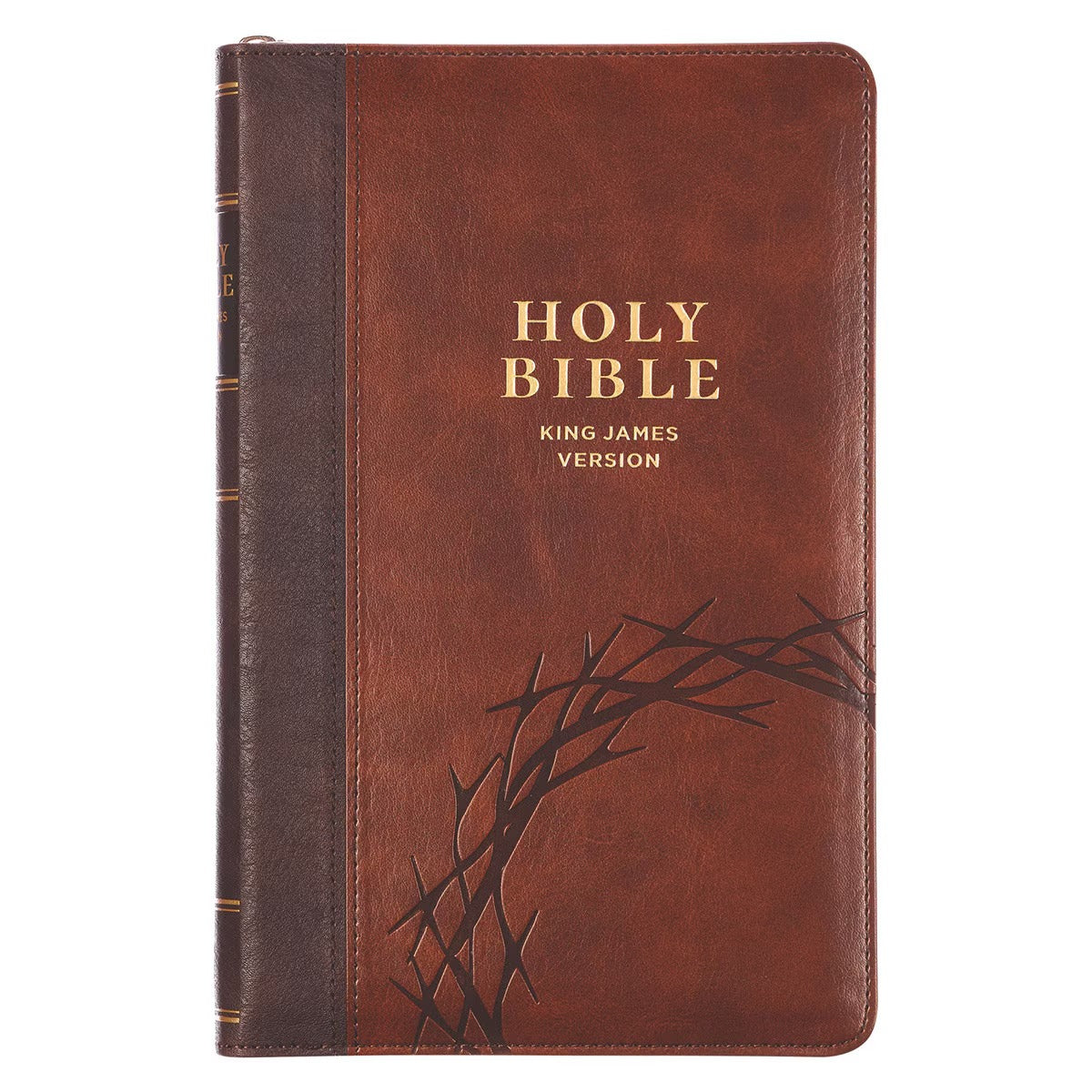 Crown of Thorns Brown Faux Leather KJV Deluxe Gift Bible with Thumb Index and Zip - The Christian Gift Company