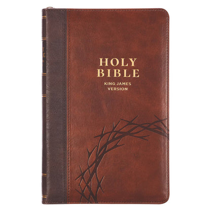 Crown of Thorns Brown Faux Leather KJV Deluxe Gift Bible with Thumb Index and Zip - The Christian Gift Company