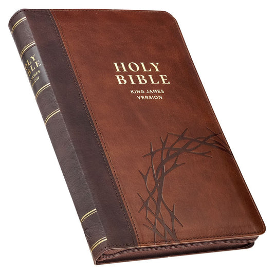 Crown of Thorns Brown Faux Leather KJV Deluxe Gift Bible with Thumb Index and Zip - The Christian Gift Company