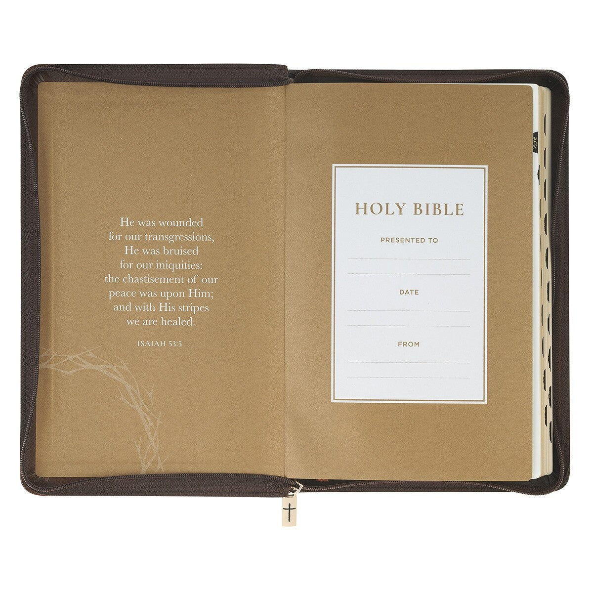 Crown of Thorns Brown Faux Leather KJV Deluxe Gift Bible with Thumb Index and Zip - The Christian Gift Company