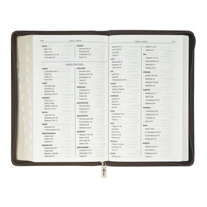 Crown of Thorns Brown Faux Leather KJV Deluxe Gift Bible with Thumb Index and Zip - The Christian Gift Company