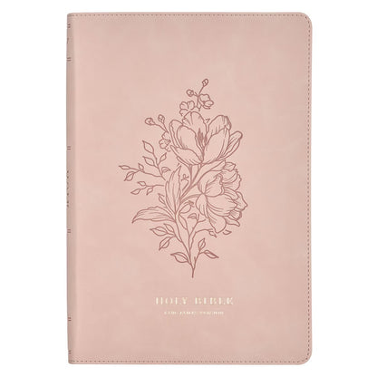 Pink Floral Faux Leather Large Print Thinline King James Version Bible with Thumb Index