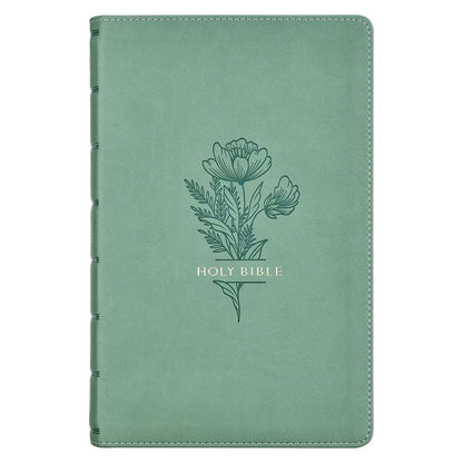 Teal Floral Faux Leather Giant Print Standard-size King James Version Bible with Thumb Index - The Christian Gift Company