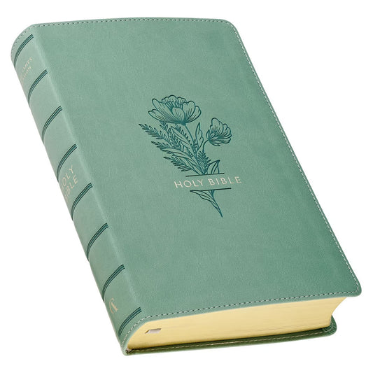 Teal Floral Faux Leather Giant Print Standard-size King James Version Bible with Thumb Index - The Christian Gift Company