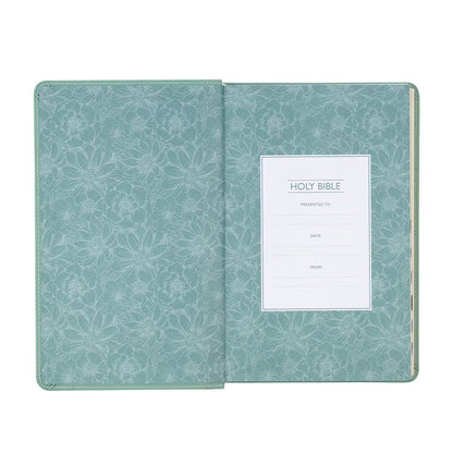 Teal Floral Faux Leather Giant Print Standard-size King James Version Bible with Thumb Index - The Christian Gift Company