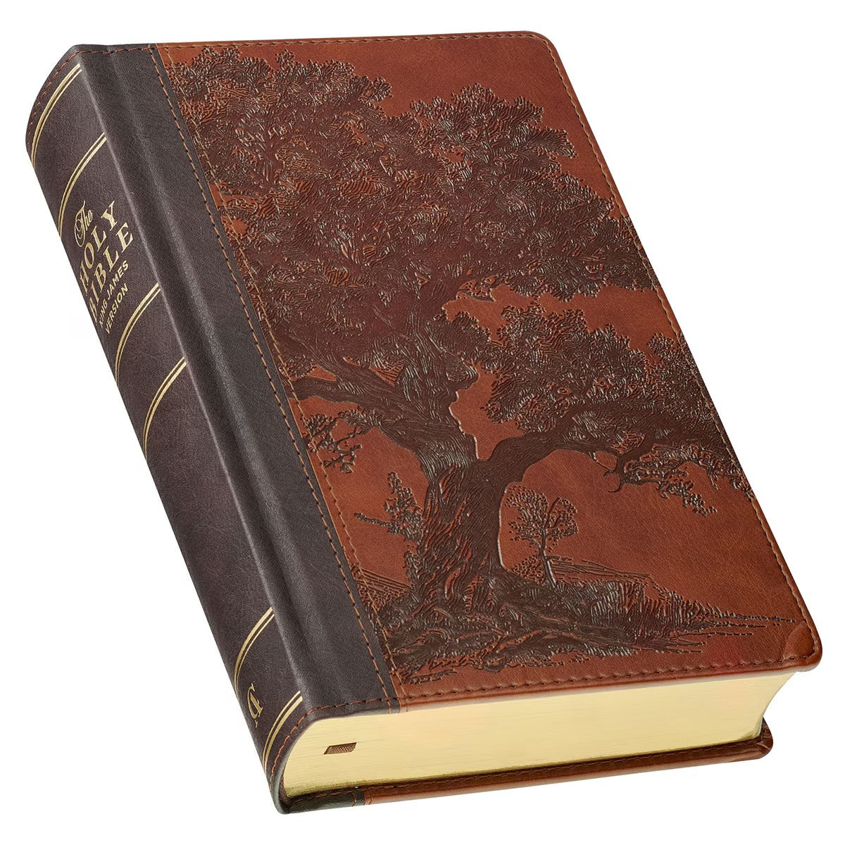 Rooted Brown Faux Leather Giant Print King James Version Bible with Thumb Index - The Christian Gift Company