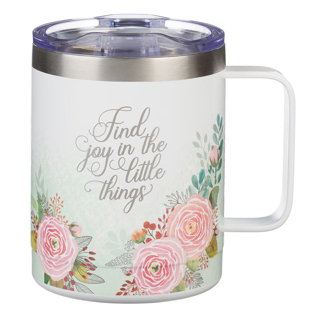 Find Joy Pink Floral Camp-style Stainless Steel Mug - The Christian Gift Company