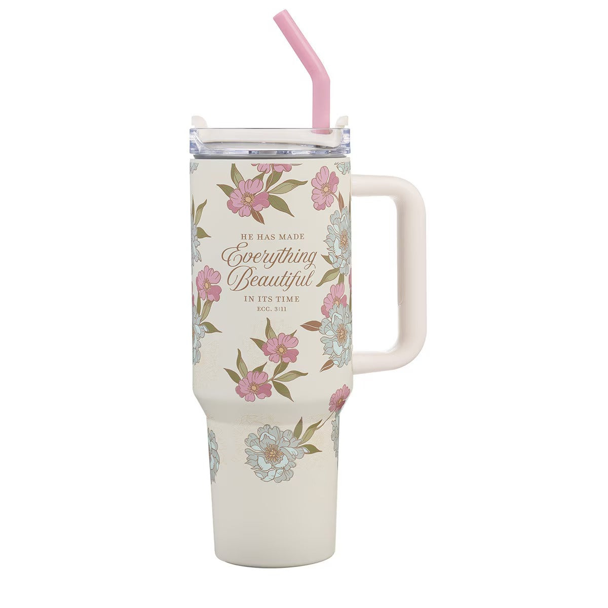Everything Beautiful Whimsical Blooms 40 oz Stainless Steel Travel Tumbler - Ecclesiastes 3:11 - The Christian Gift Company
