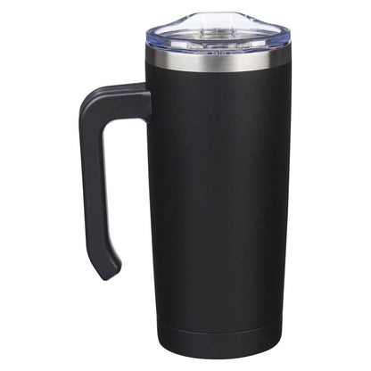 Strong and Courageous Black Stainless Steel Travel Mug with Handle - Joshua 1:9 - The Christian Gift Company