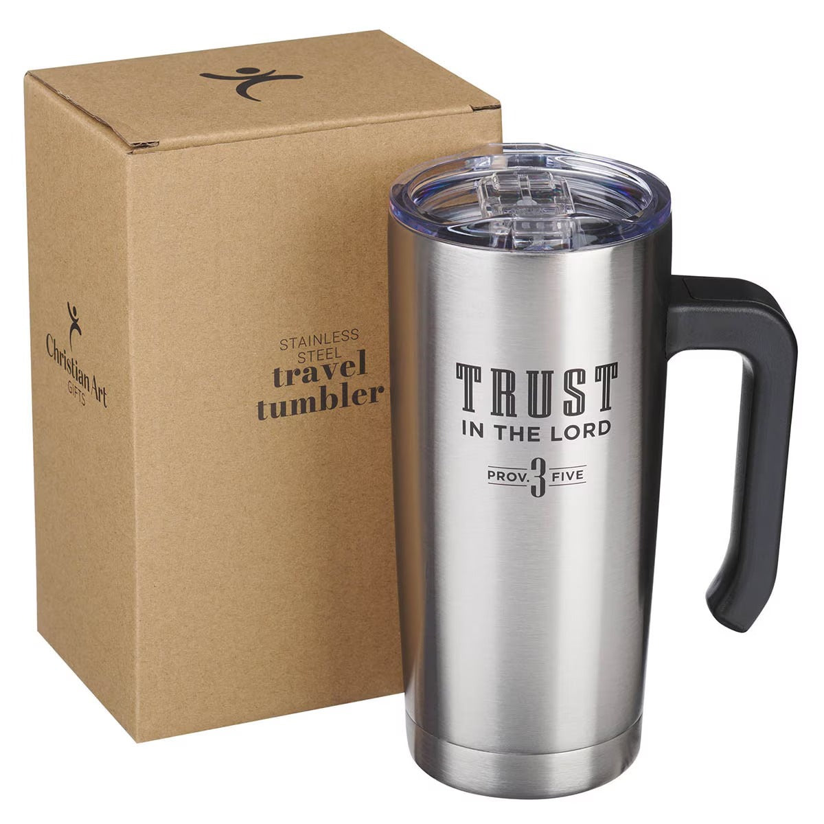 Trust in the Lord Stainless Steel Travel Mug with Handle - Psalm 3:5 - The Christian Gift Company