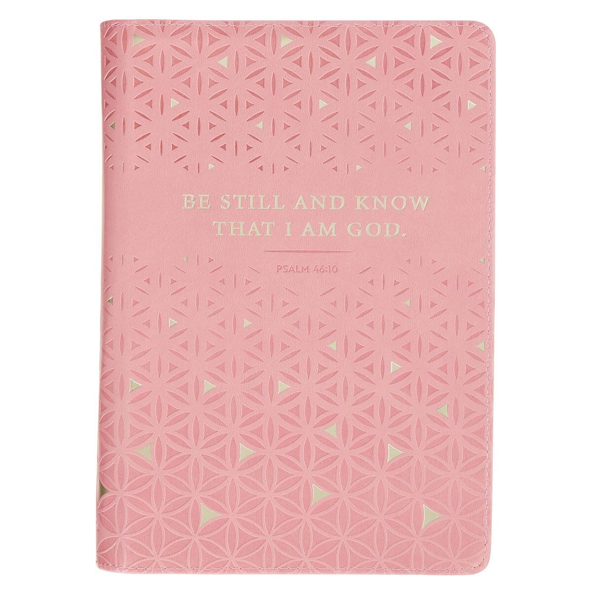 Be Still and Know Geometric Pink Faux Leather Journal with Zipper Closure - Psalm 46:10 - The Christian Gift Company