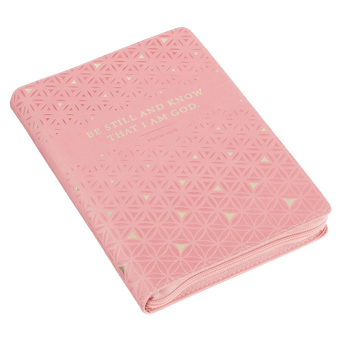 Be Still and Know Geometric Pink Faux Leather Journal with Zipper Closure - Psalm 46:10 - The Christian Gift Company