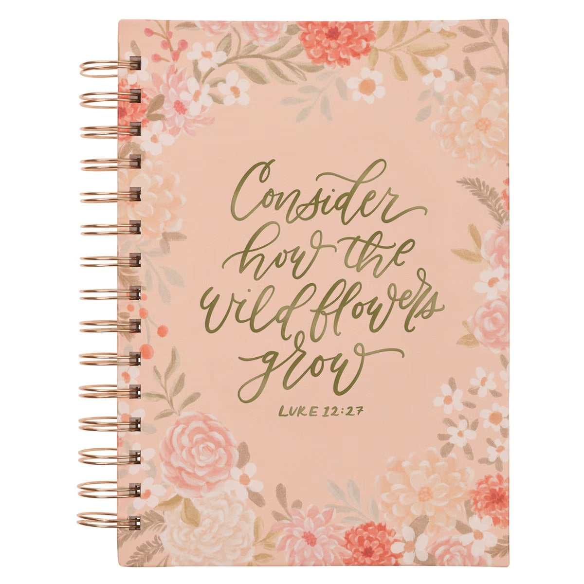 Consider the Wildflowers Peach Floral Spiral Journal - Luke 12:27 - The Christian Gift Company