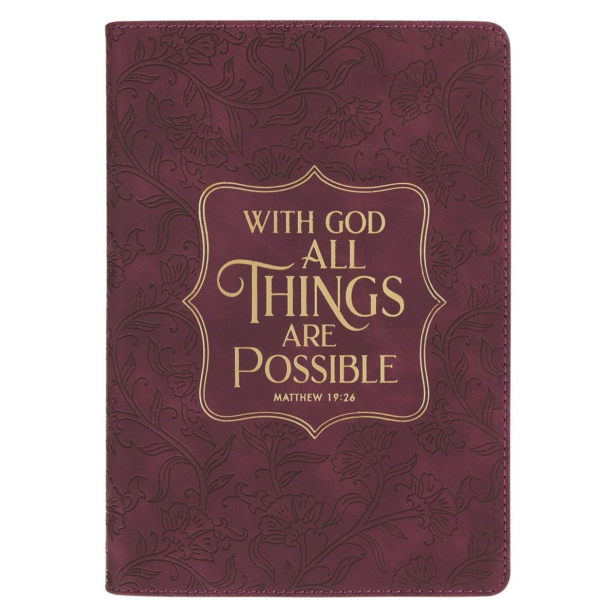 Things Are Possible Burgundy Faux Leather Classic Journal - Matthew 19:26 - The Christian Gift Company