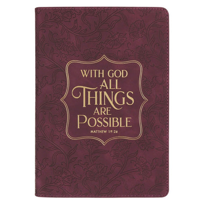 Things Are Possible Burgundy Faux Leather Classic Journal - Matthew 19:26 - The Christian Gift Company
