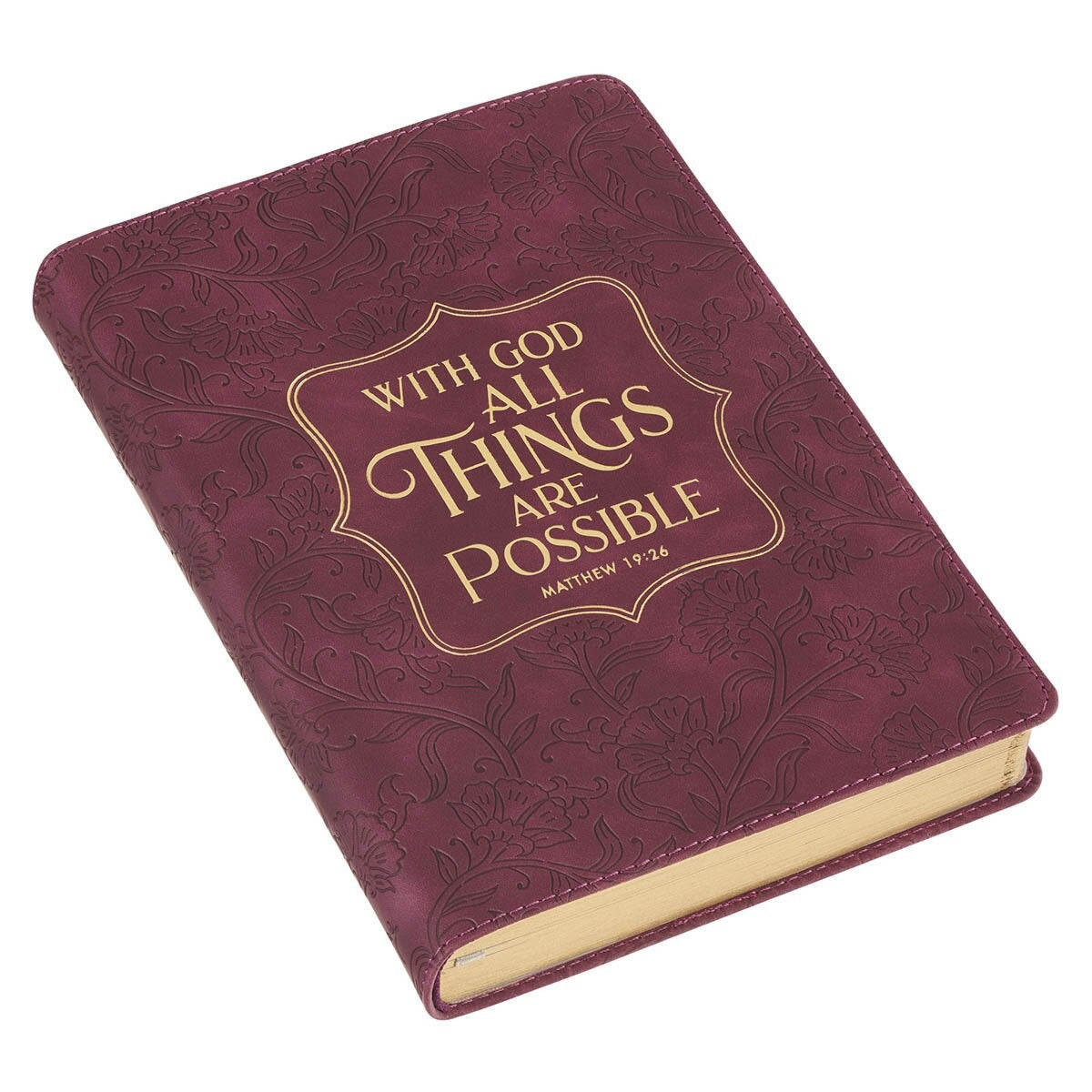 Things Are Possible Burgundy Faux Leather Classic Journal - Matthew 19:26 - The Christian Gift Company