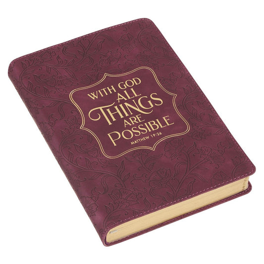 Things Are Possible Burgundy Faux Leather Classic Journal - Matthew 19:26 - The Christian Gift Company