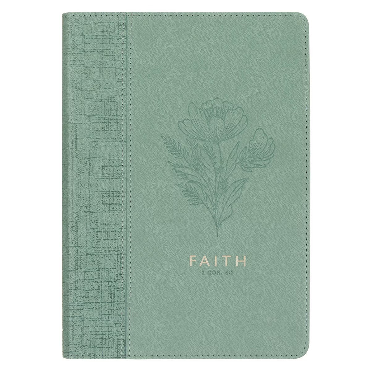 Faith Teal Floral Faux Leather Classic Journal - 2 Corinthians 5:7 - The Christian Gift Company