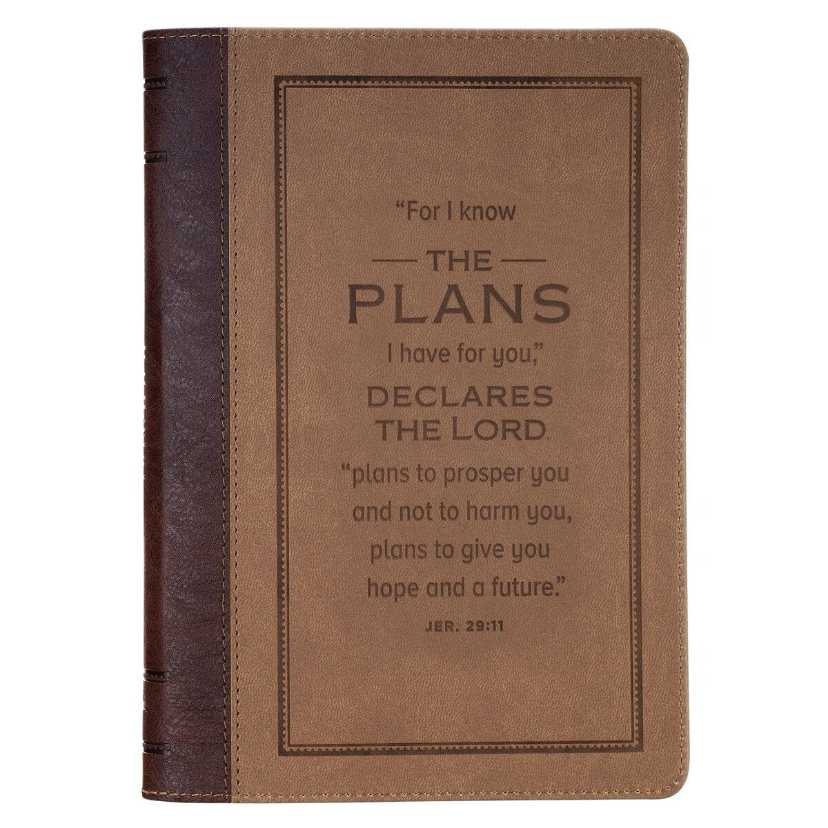 The Plans Cocoa Brown and Taupe Faux Leather Classic Journal with Zipper Closure - Jeremiah 29:11 - The Christian Gift Company