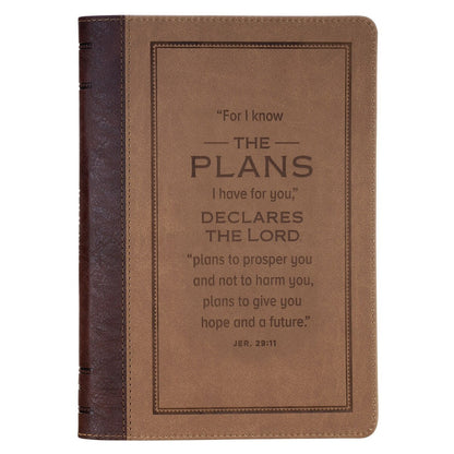 The Plans Cocoa Brown and Taupe Faux Leather Classic Journal with Zipper Closure - Jeremiah 29:11 - The Christian Gift Company
