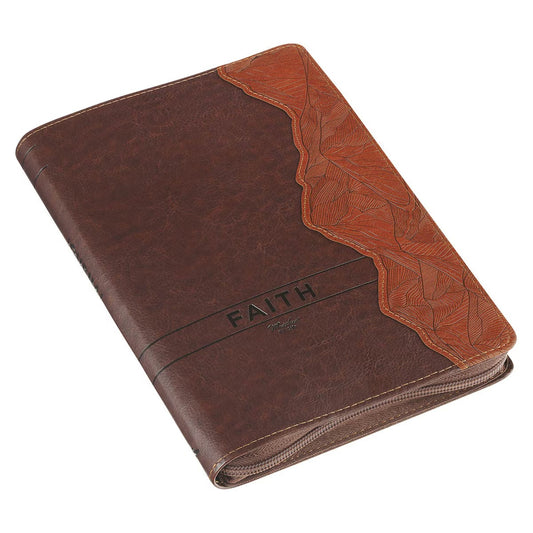 Faith Chestnut Brown Faux Leather Classic Journal with Zipper Closure - Matthew 17:20 - The Christian Gift Company