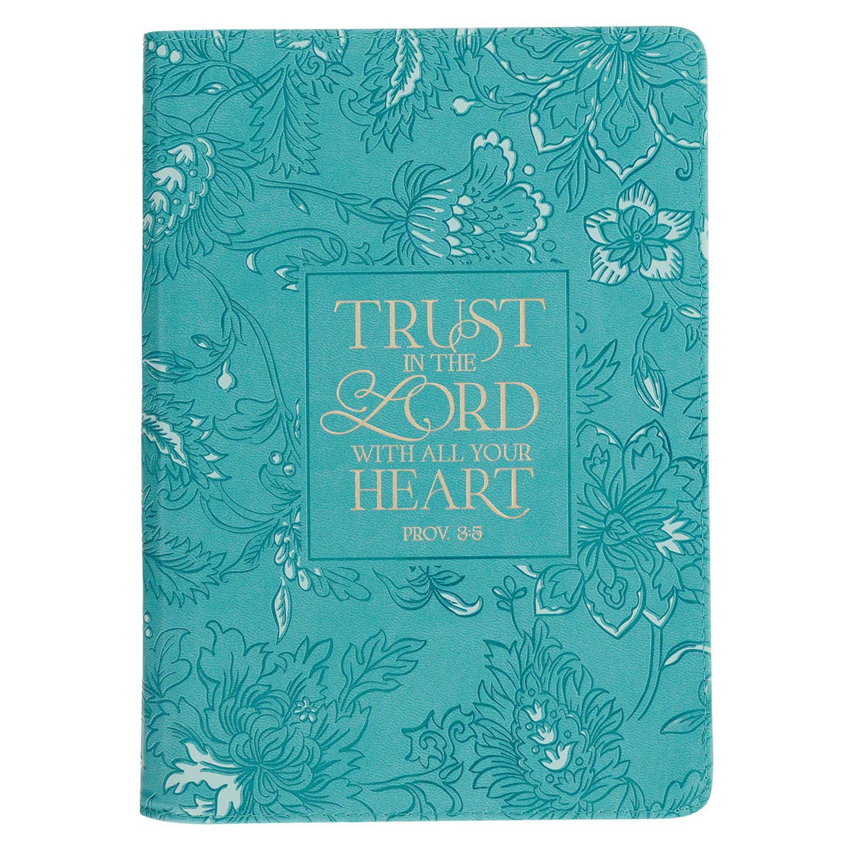 Trust in the Lord Teal Floral Faux Leather Journal with Zip Closure - Proverbs 3:5 - The Christian Gift Company