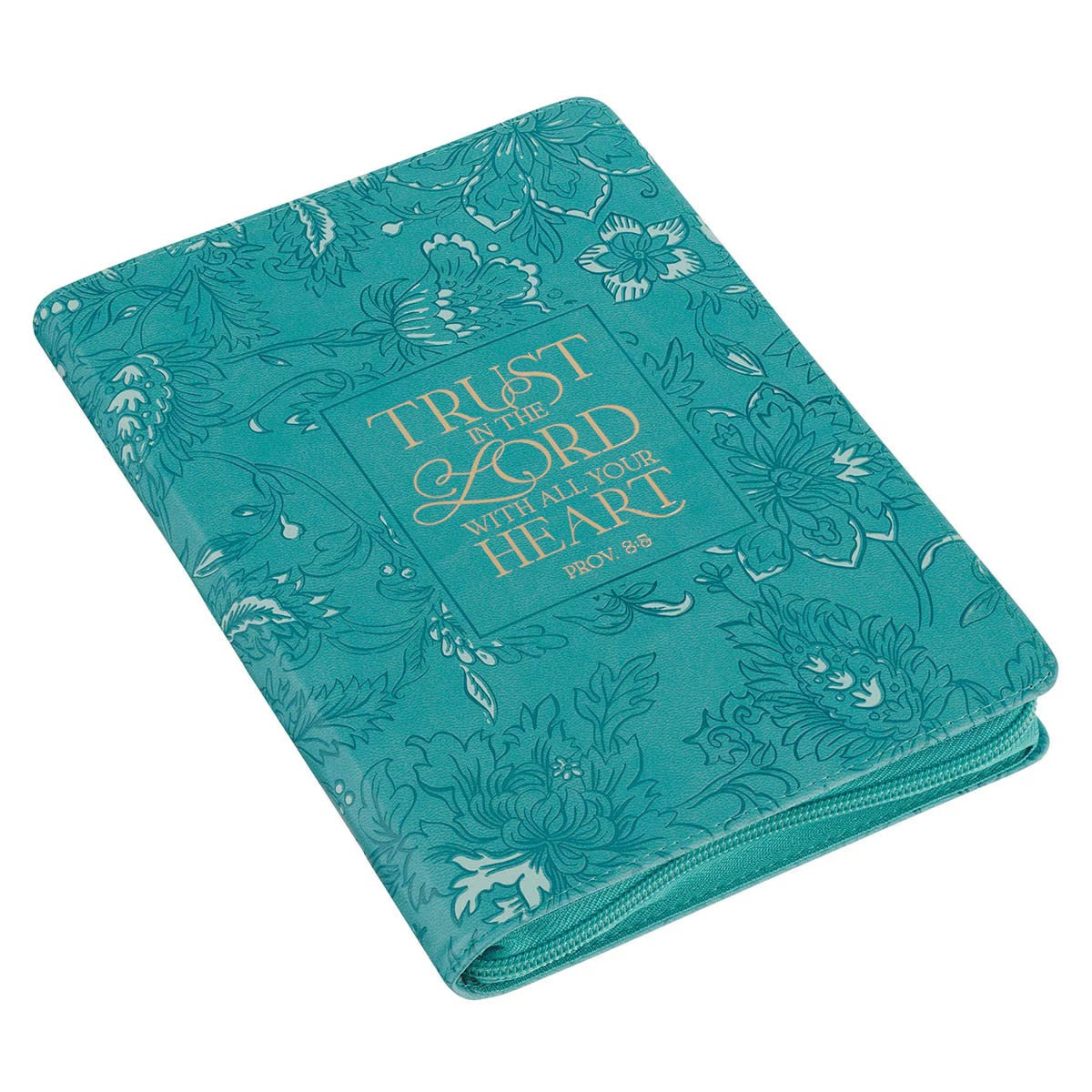 Trust in the Lord Teal Floral Faux Leather Journal with Zip Closure - Proverbs 3:5 - The Christian Gift Company