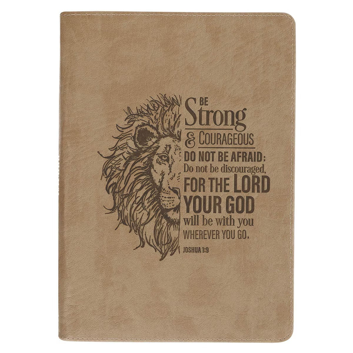 Be Strong and Courageous Lion Tan Faux Leather Journal with Zipper Closure - Joshua 1:9 - The Christian Gift Company
